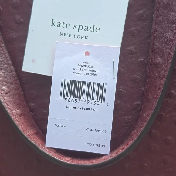 Kate Spade Bristol Drive Ostrich Cherrywood bag 2 Way Bag - Picture 2 of 15